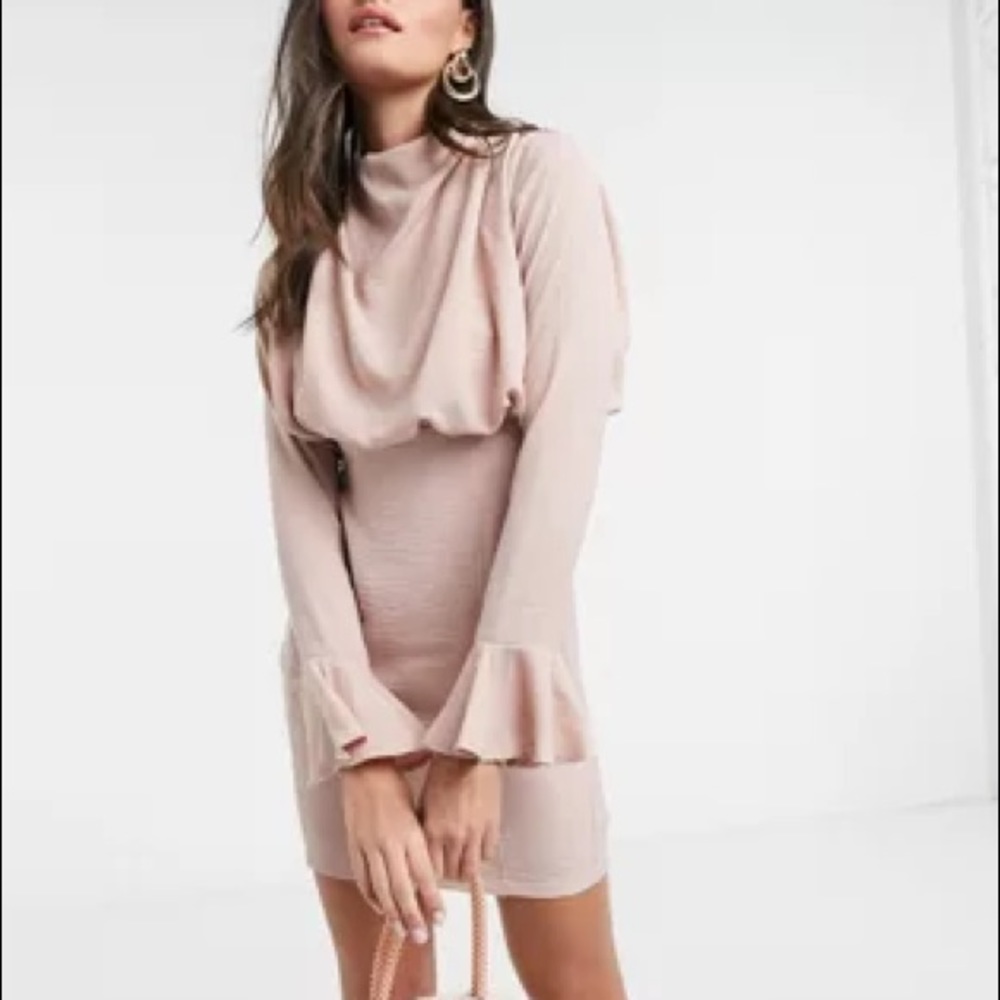 ASOS DESIGN Tall Cowl Neck Fluted Sleeve Midi Dress in Rose